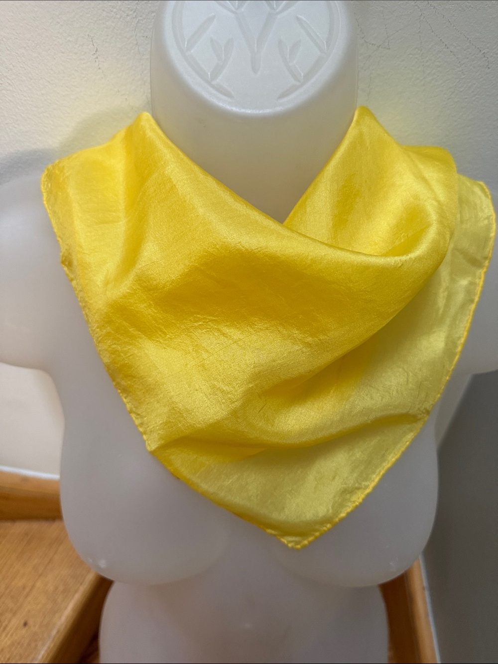 VTG Style Bright Yellow Square Silk Feel & look Lightweight Scarf Handrolled